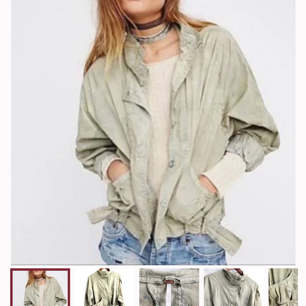 Free People Parachute Slouchy Jacket Marbled Pale Green & Blue Size Medium